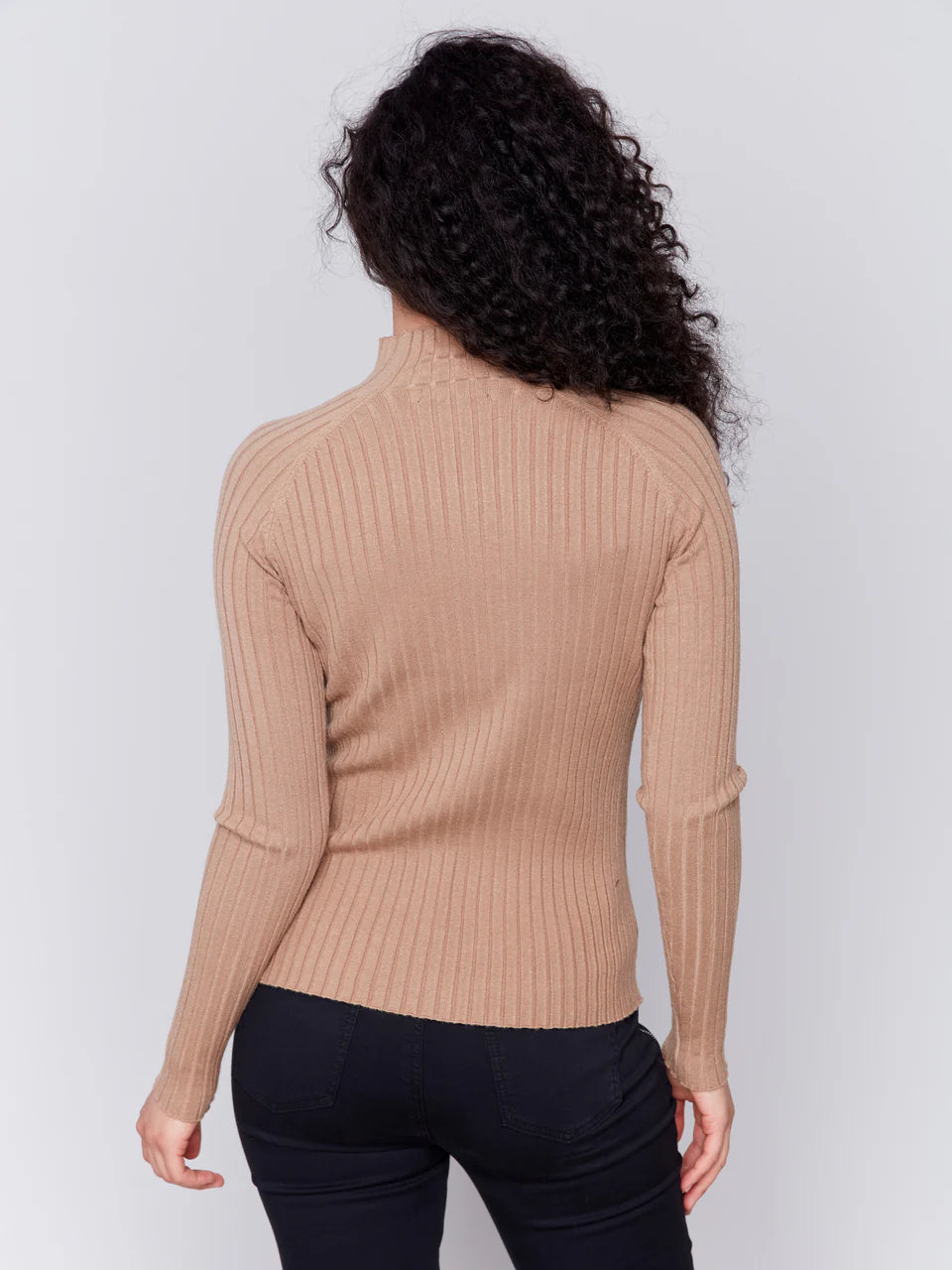 Caramel Ribbed Mock Neck Top - Stylish In The Saddle