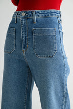 Mid Rise Patch Pocket Wide Leg Jean