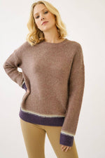 Mauve Color Block Sweater with Metallic Threading