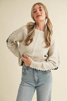 WHIP STITCH TWO-TONE SWEATER MSW11155 - Stylish In The Saddle