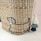 Woven Tote Bag with Embroidered Dachshund