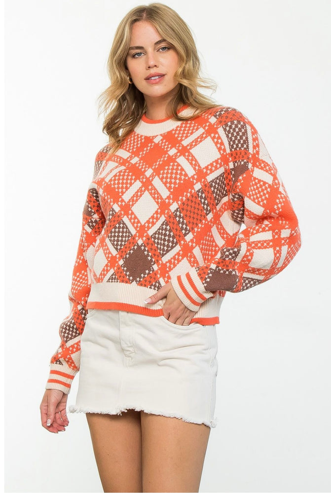 Checkered Plaid Orange Sweater