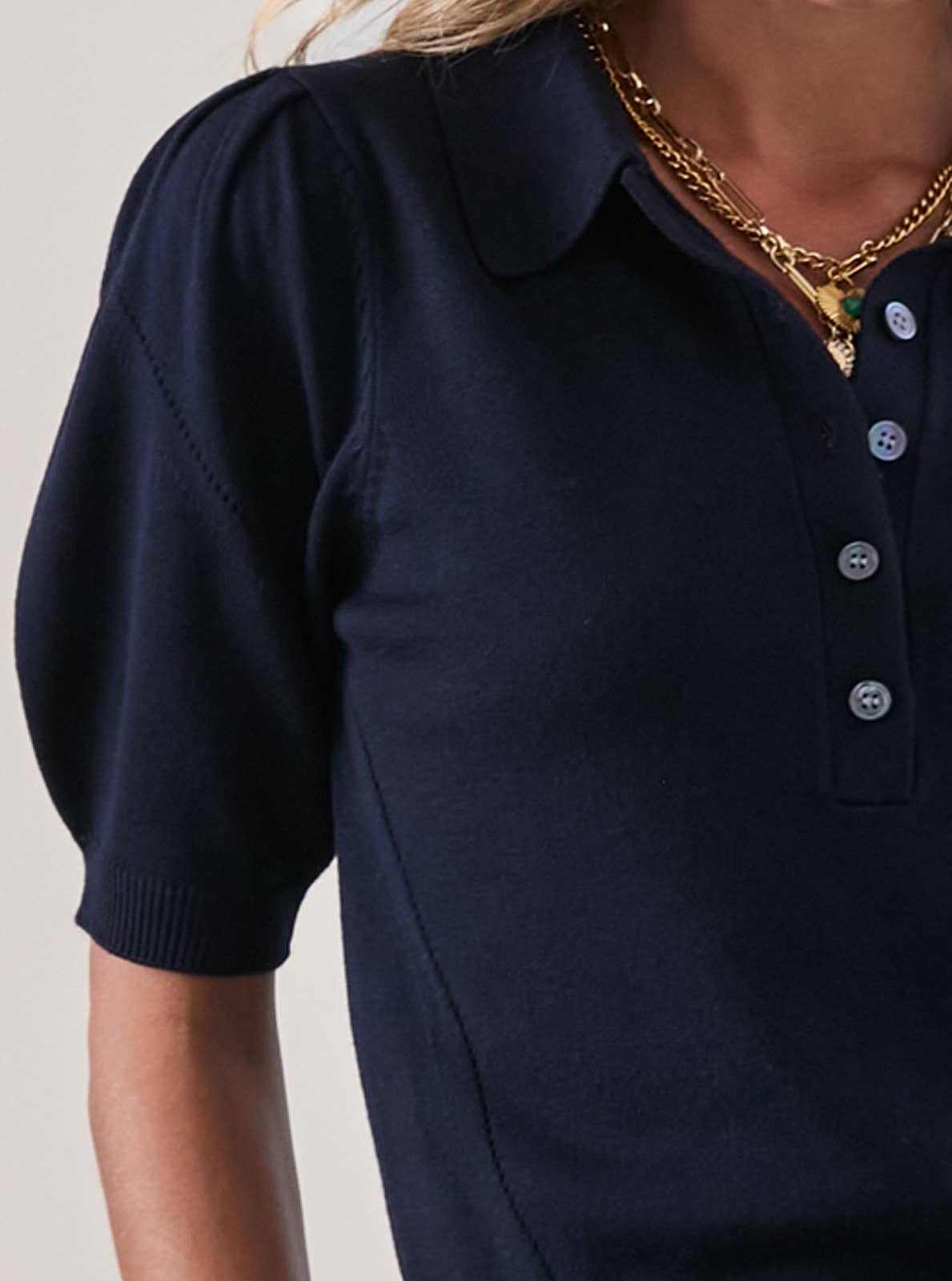 Ribbed Short Sleeve Polo Knit Top - Stylish In The Saddle