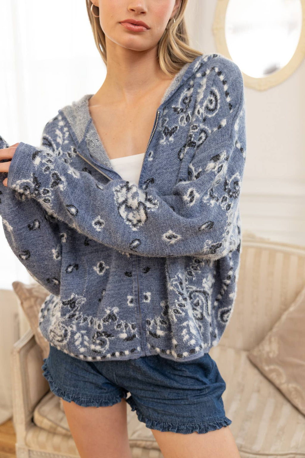 Pre-Order Bandana Fuzzy Knit Cardigan