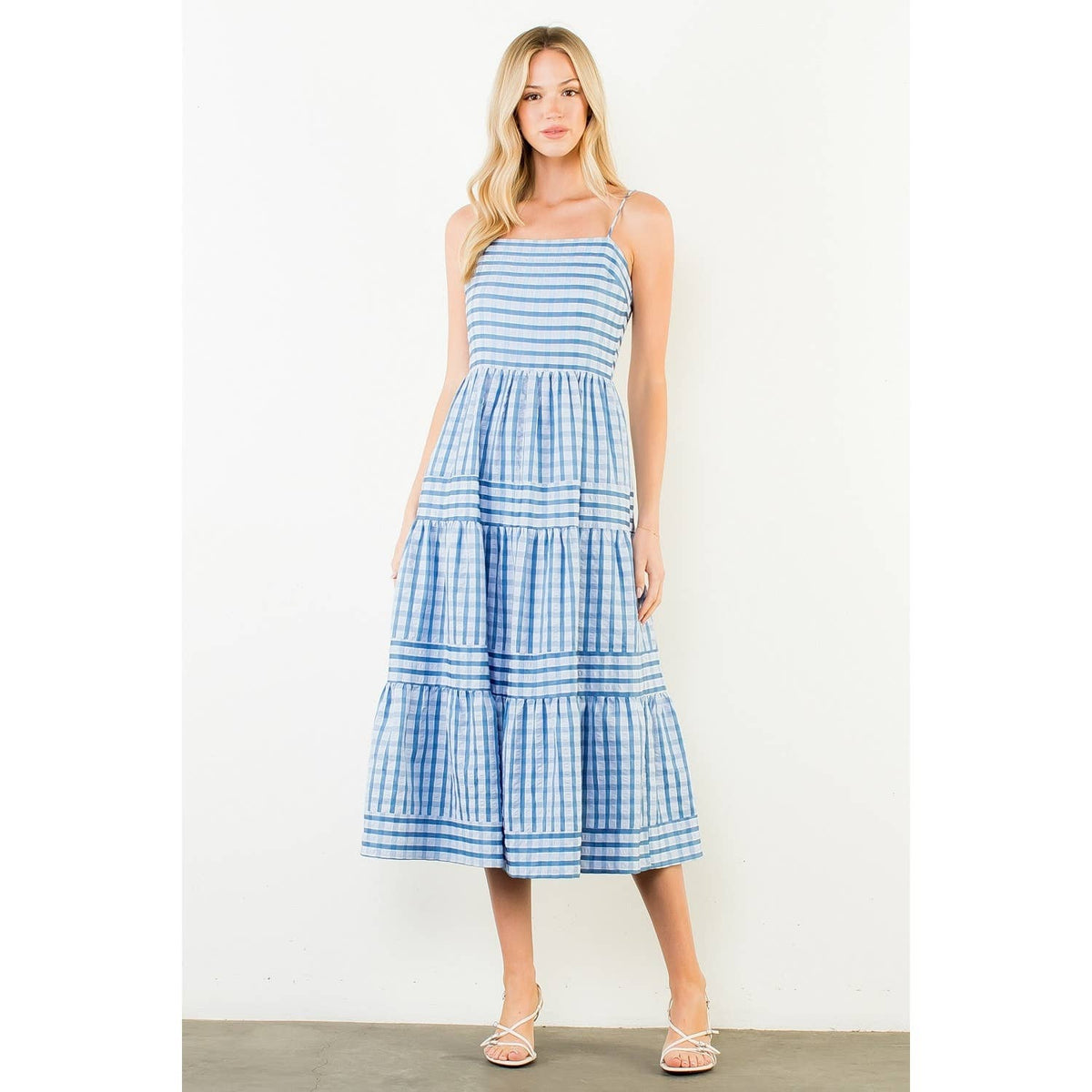Blue Striped Tiered Dress
