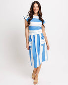 Palm Springs Bright Blue and White Striped Midi Knit Skirt - Stylish In The Saddle
