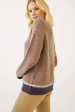 Mauve Color Block Sweater with Metallic Threading