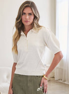 Ribbed Short Sleeve Polo Knit Top - Stylish In The Saddle