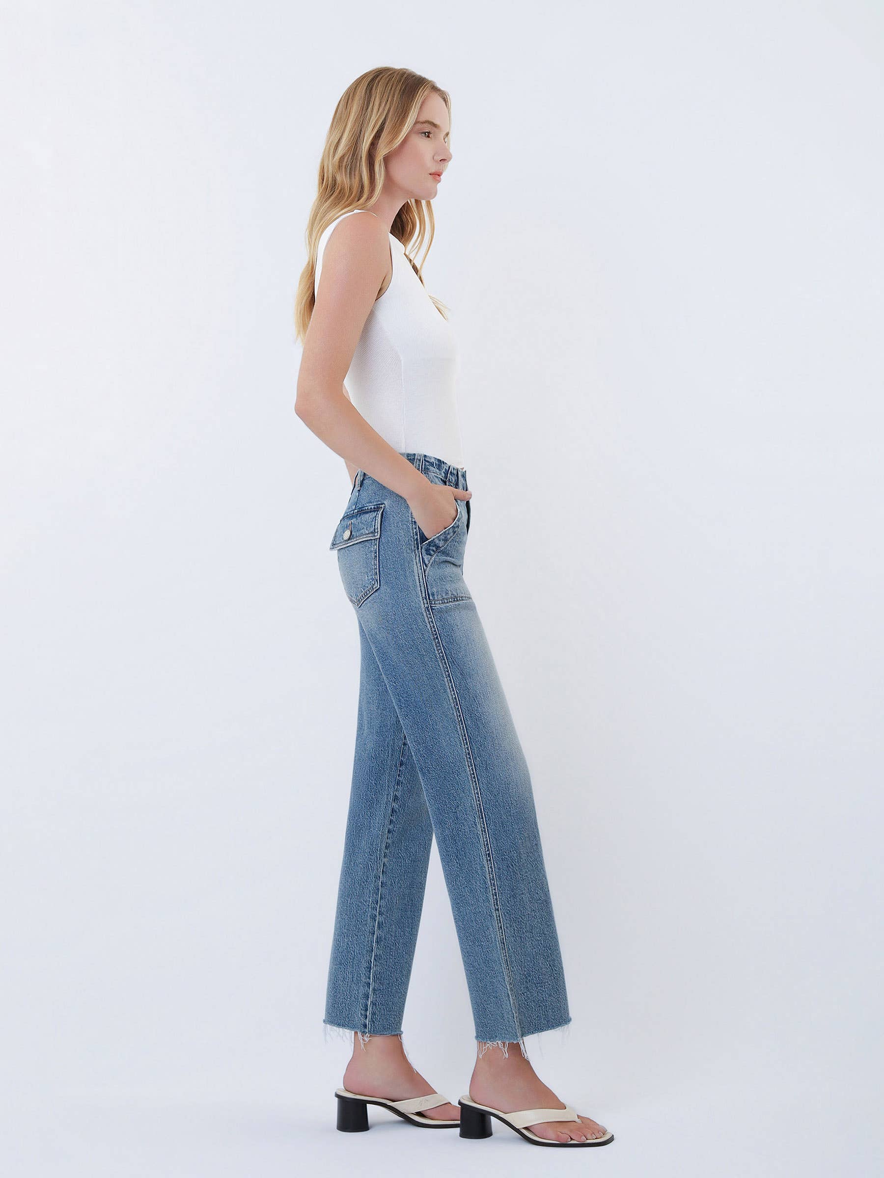 High Rise Patch Pocket Jeans