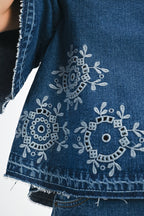 Embroidered Floral Denim Top and Short Set