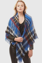 Blue Multi Colored Plaid Over Sized Scarf