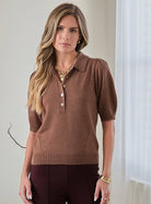 Ribbed Short Sleeve Polo Knit Top - Stylish In The Saddle