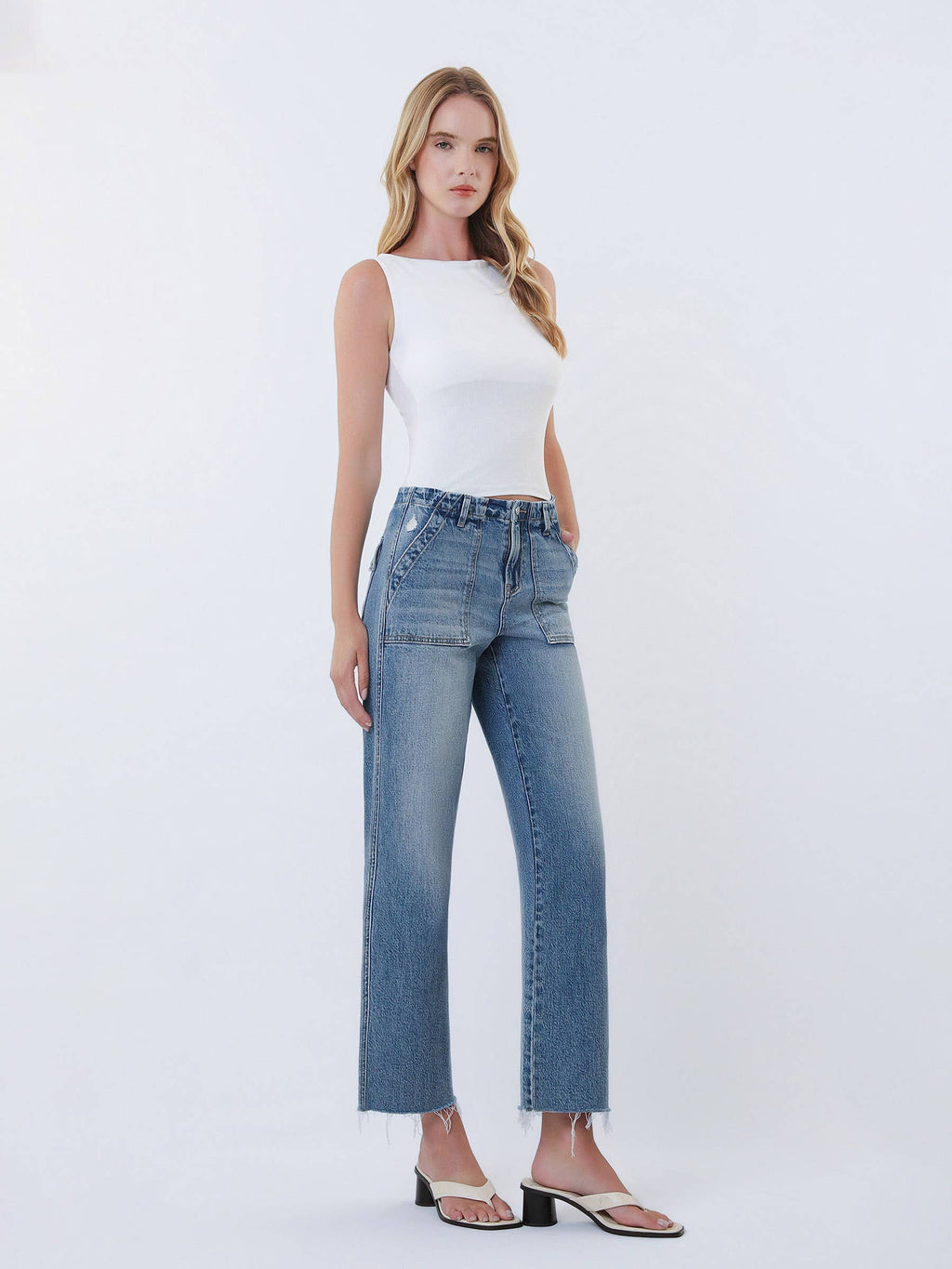 High Rise Patch Pocket Jeans