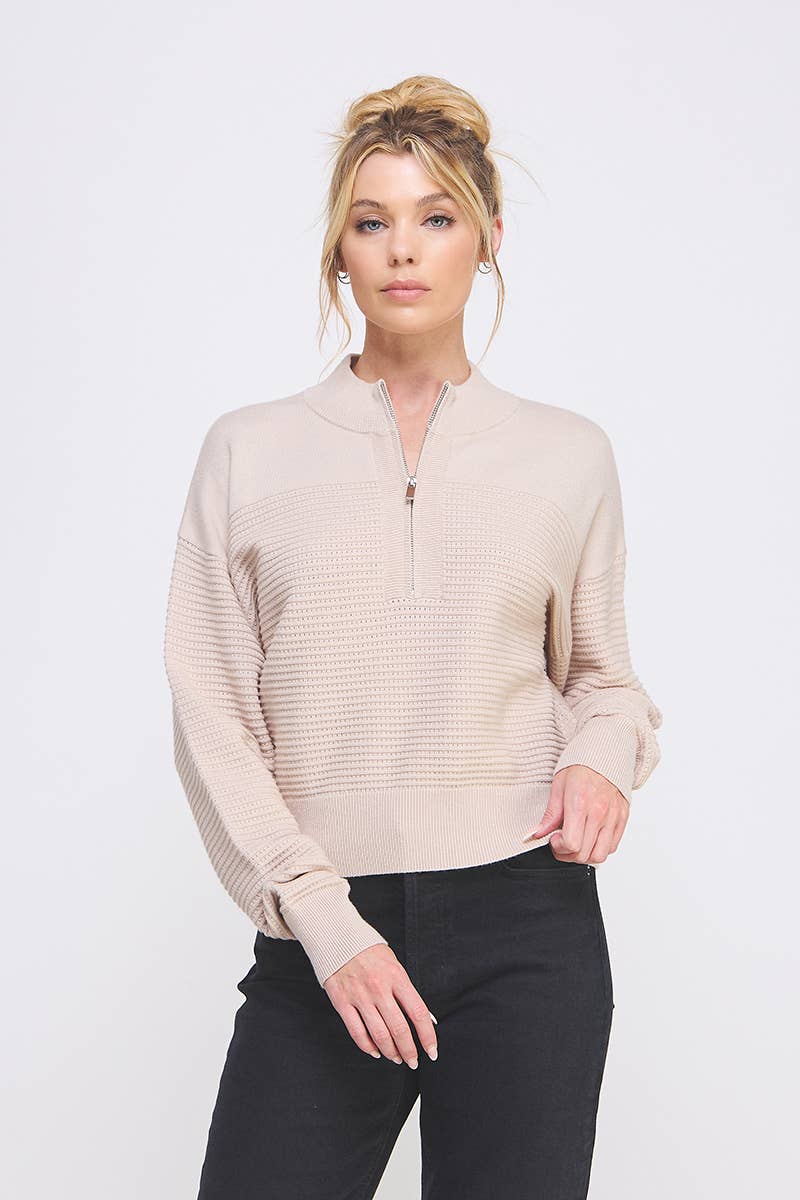Dolman Half Zip Rib Sweater