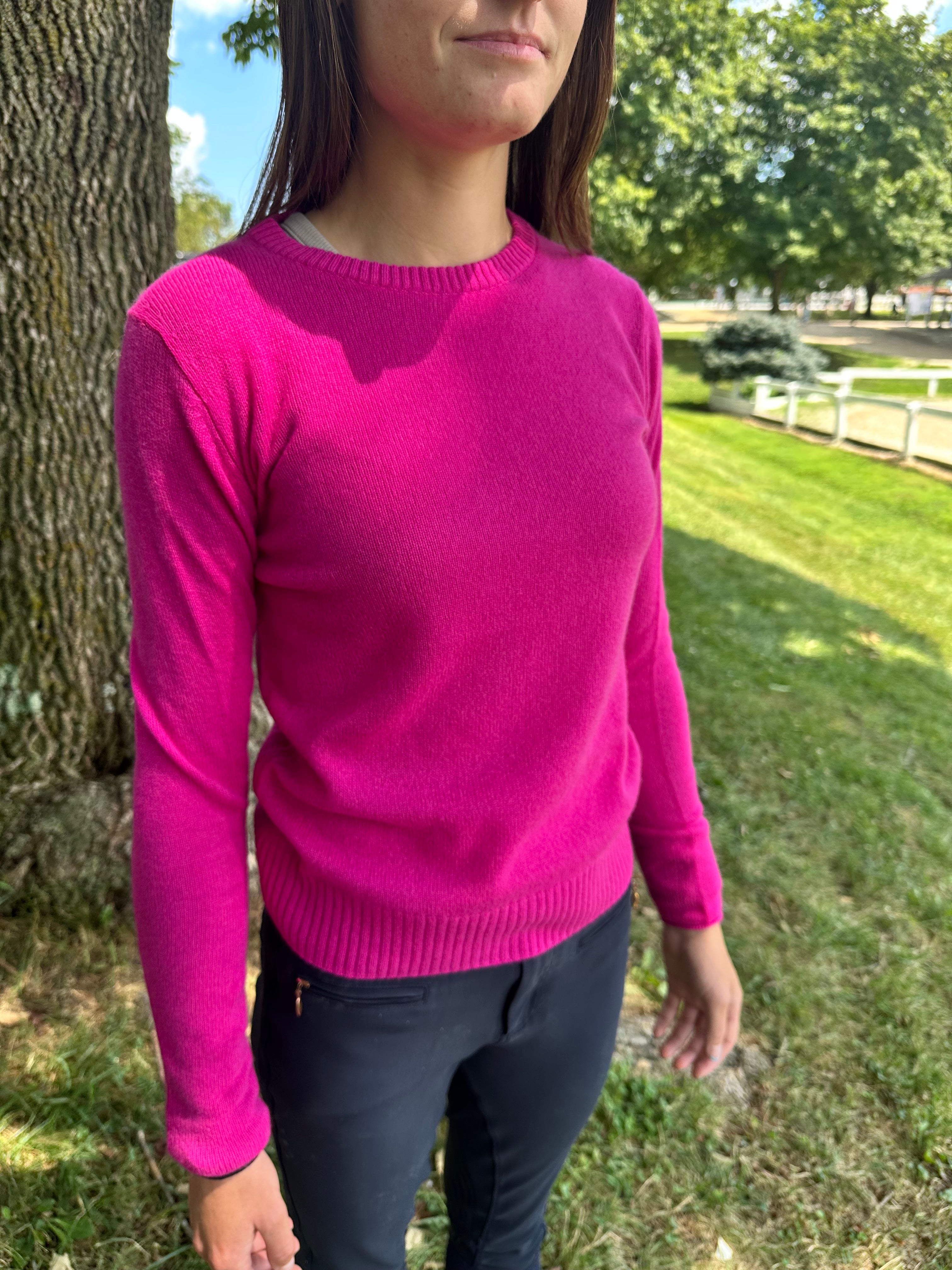 Classic Cashmere Crew Neck Sweater- Dragon Fruit - Stylish In The Saddle