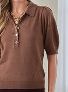 Ribbed Short Sleeve Polo Knit Top - Stylish In The Saddle