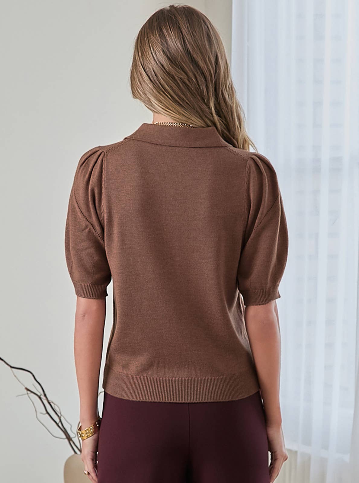 Ribbed Short Sleeve Polo Knit Top - Stylish In The Saddle