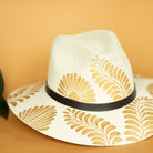 Patricia Hand Painted Resort Hat - Tan and Gold Flower - Stylish In The Saddle