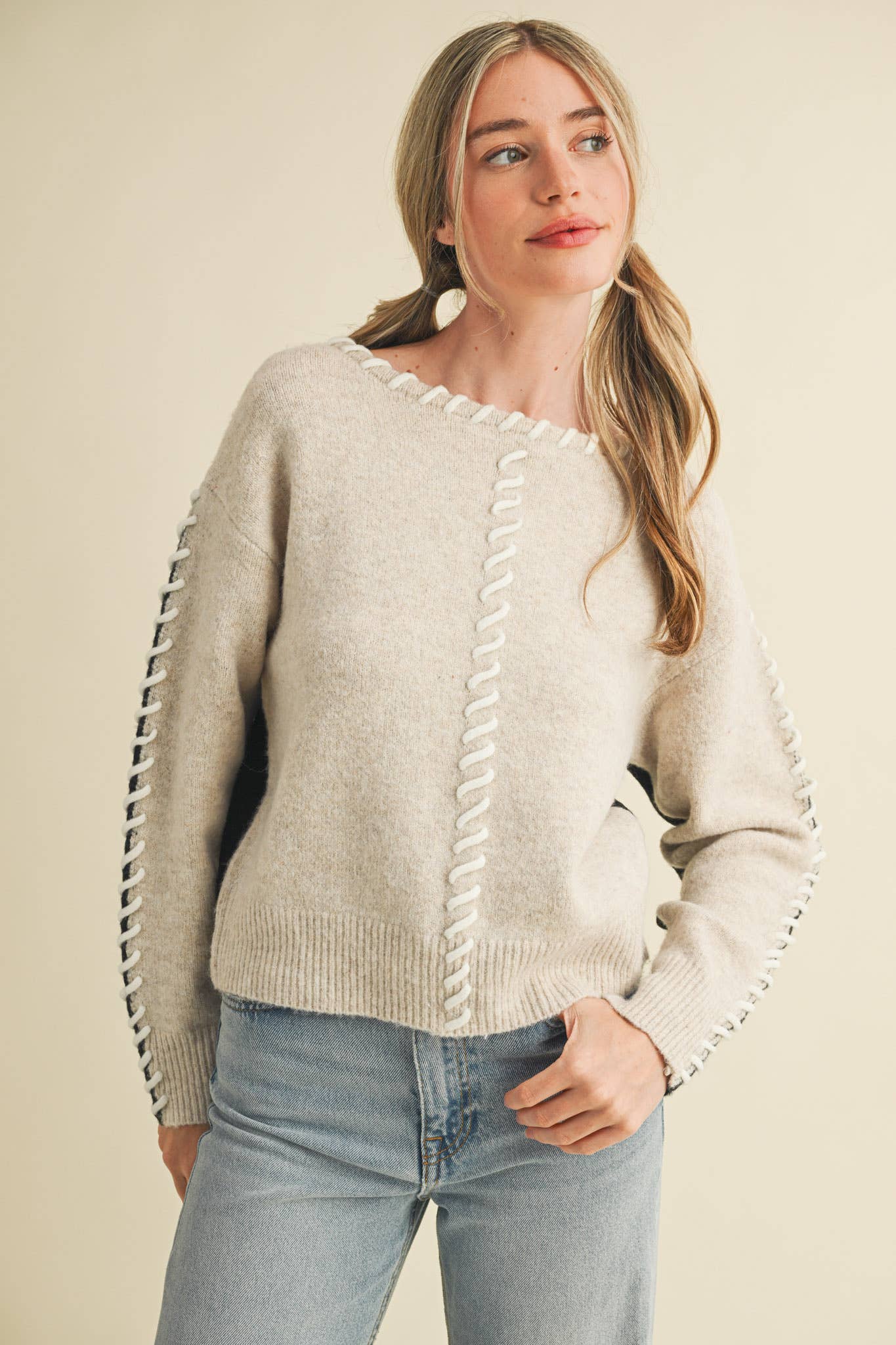 WHIP STITCH TWO-TONE SWEATER MSW11155 - Stylish In The Saddle