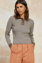Long Sleeve Two Tone Sweater Top - Stylish In The Saddle