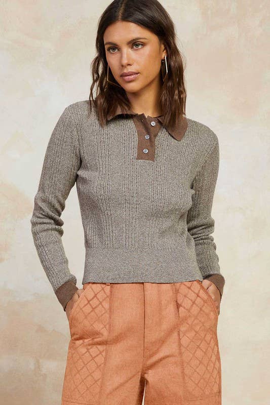 Long Sleeve Two Tone Sweater Top - Stylish In The Saddle