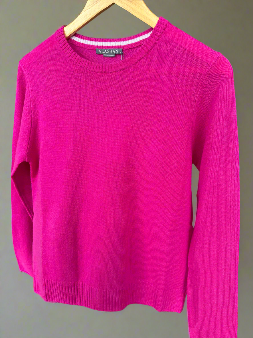 Classic Cashmere Crew Neck Sweater- Dragon Fruit - Stylish In The Saddle