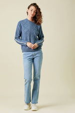 Denim Blue Cable Sweater with Piping