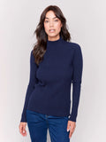Navy Ribbed Mock Neck Top - Stylish In The Saddle