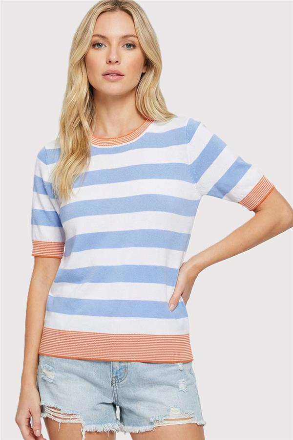 Chambray Striped Top With Trim