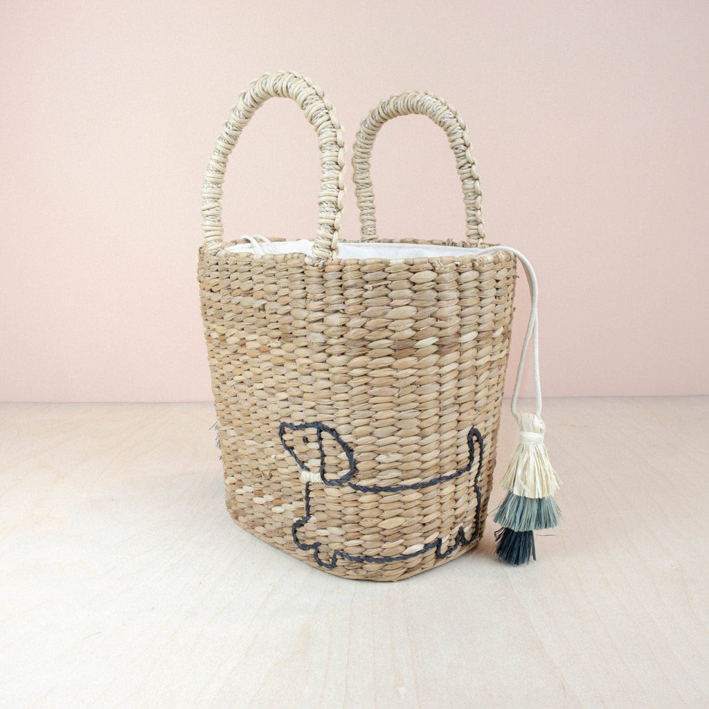 Woven Tote Bag with Embroidered Dachshund