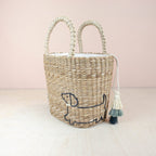 Woven Tote Bag with Embroidered Dachshund