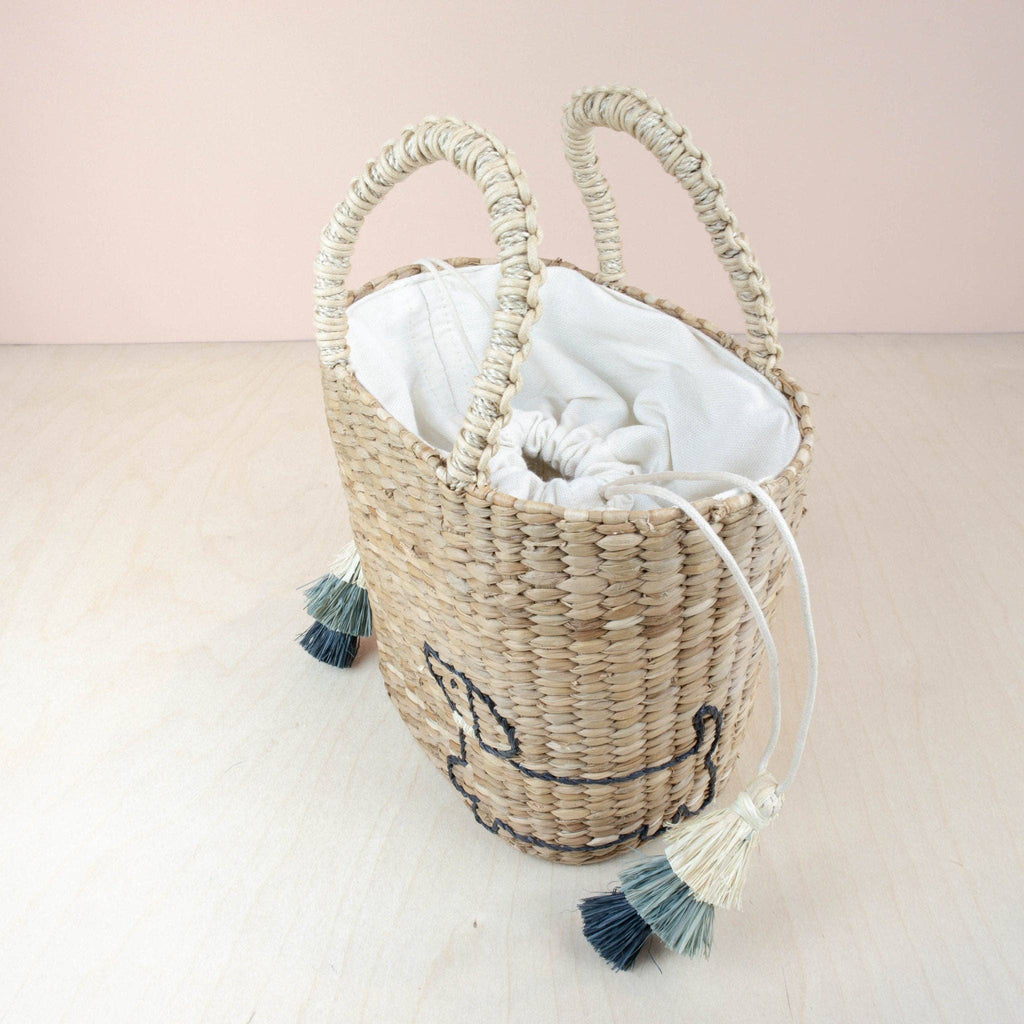 Woven Tote Bag with Embroidered Dachshund