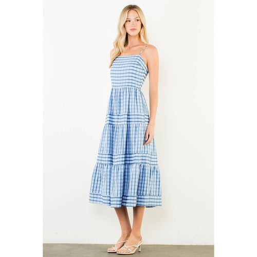Blue Striped Tiered Dress