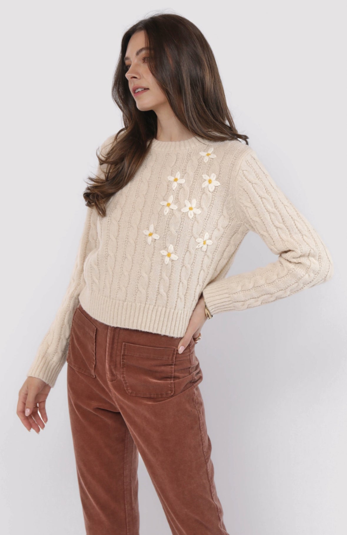 Cable Knit Daisy Sweater - Stylish In The Saddle