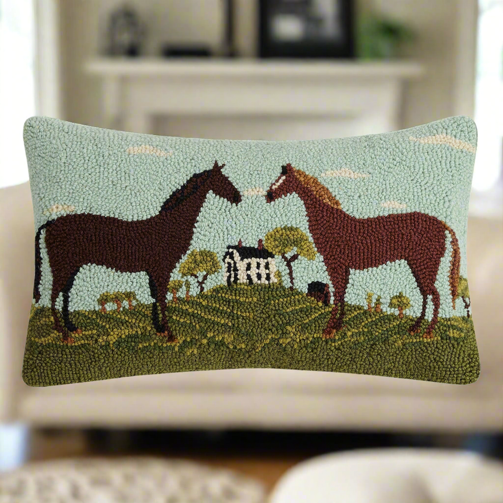 Horses Farmhouse Hook Pillow - Stylish In The Saddle