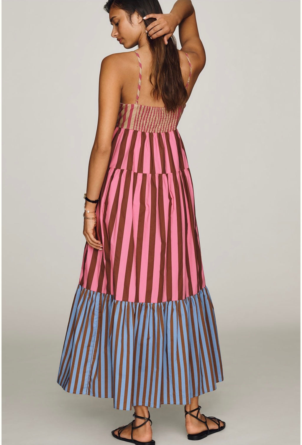 Tiered Striped Midi Dress