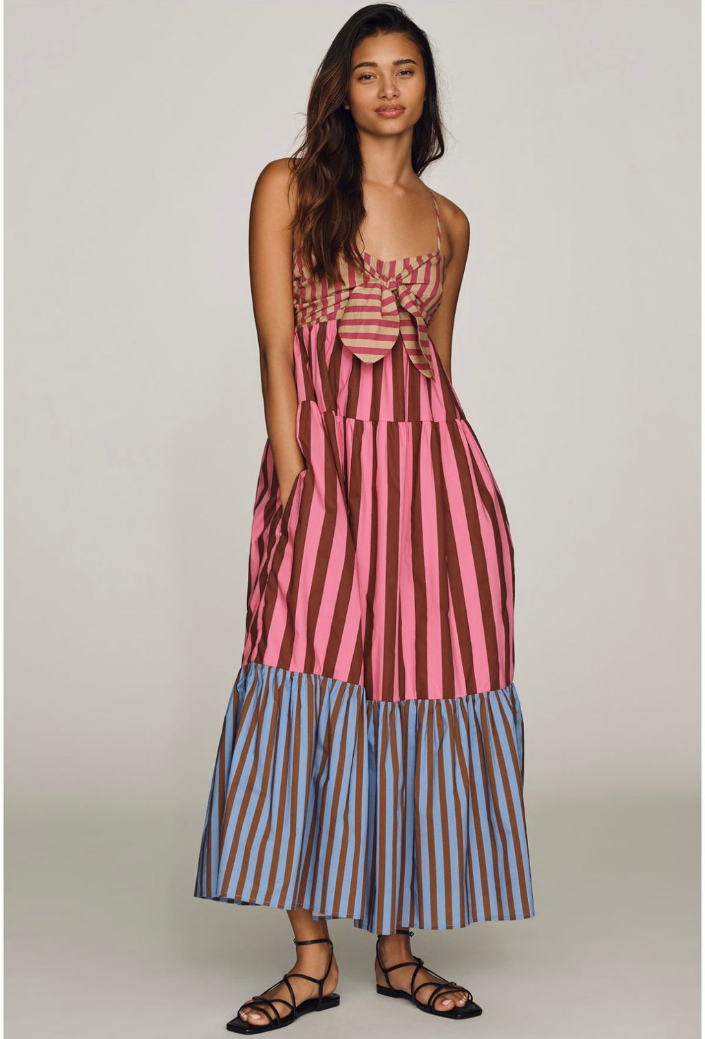 Tiered Striped Midi Dress