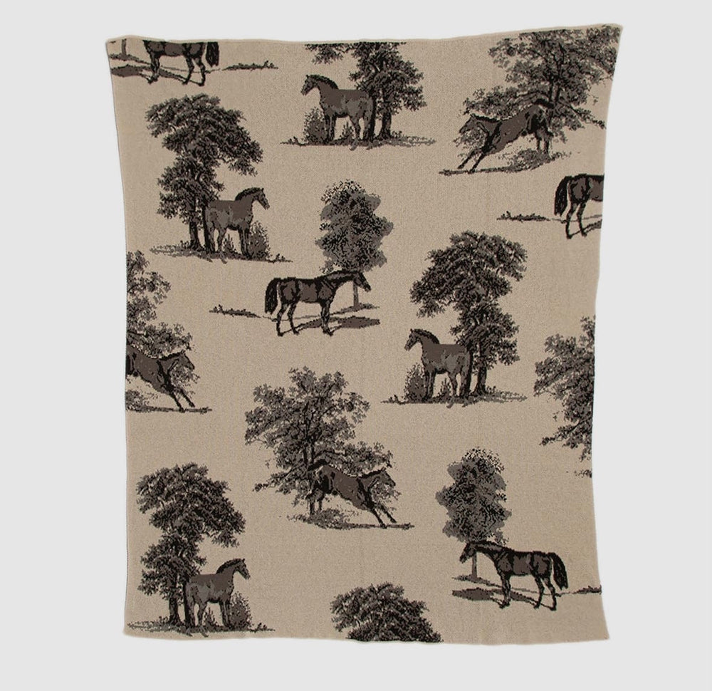 Toile Equestrian Throw Blanket