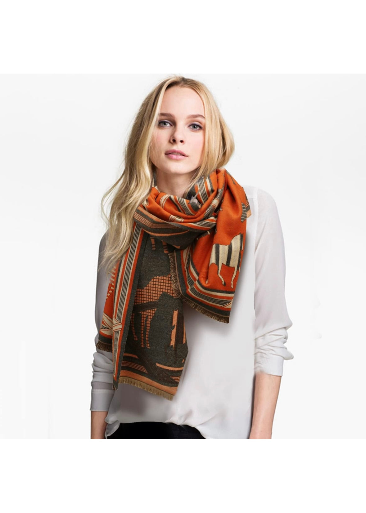 Orange Classic Equestrian Scarf/Shawl - Stylish In The Saddle