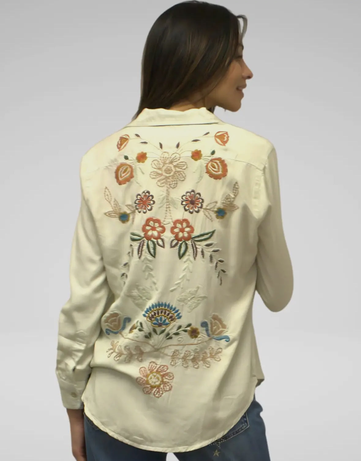 Embroidered Cream Floral Shirt - Stylish In The Saddle