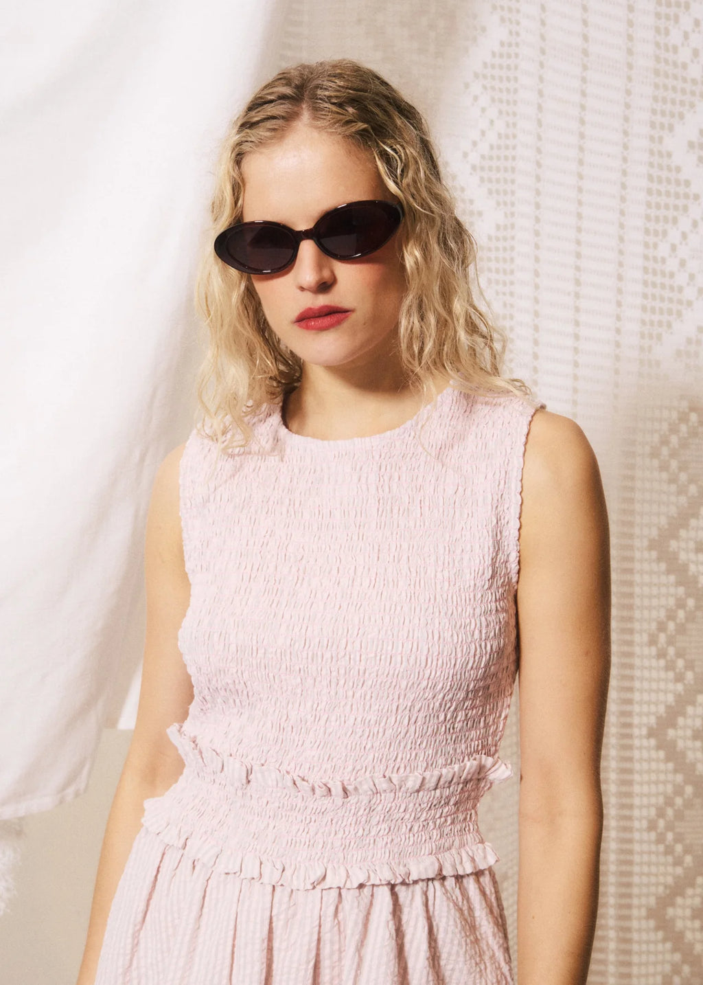 Seersucker Smocked Rose Dress