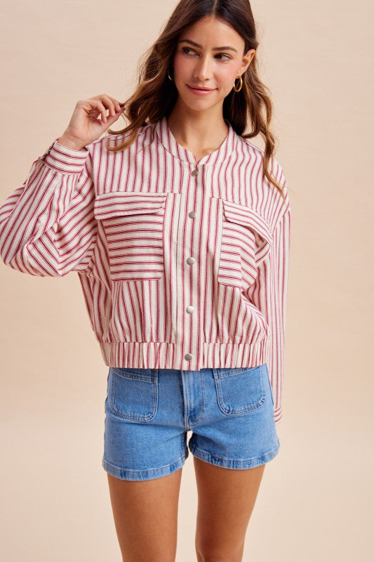 Striped Cotton Bomber Jacket