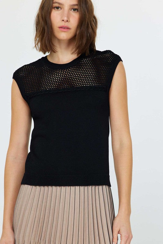 Mesh Detail Sweater Tank Top - Stylish In The Saddle