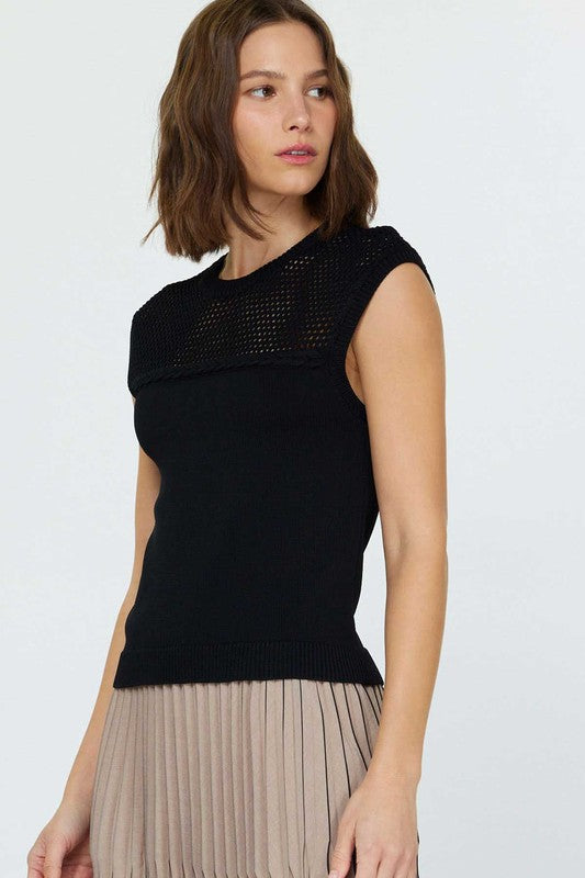 Mesh Detail Sweater Tank Top - Stylish In The Saddle