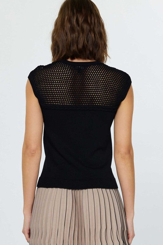 Mesh Detail Sweater Tank Top - Stylish In The Saddle