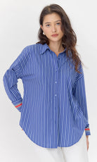 Hattie Poplin Oversized Stripe Shirt - Stylish In The Saddle