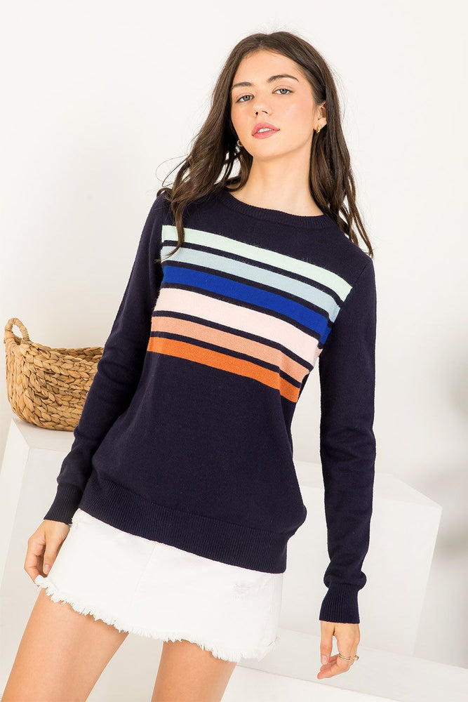 Navy Ombré Striped Sweater