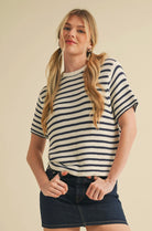 Knit Stripe Short Sleeve Sweater - Stylish In The Saddle