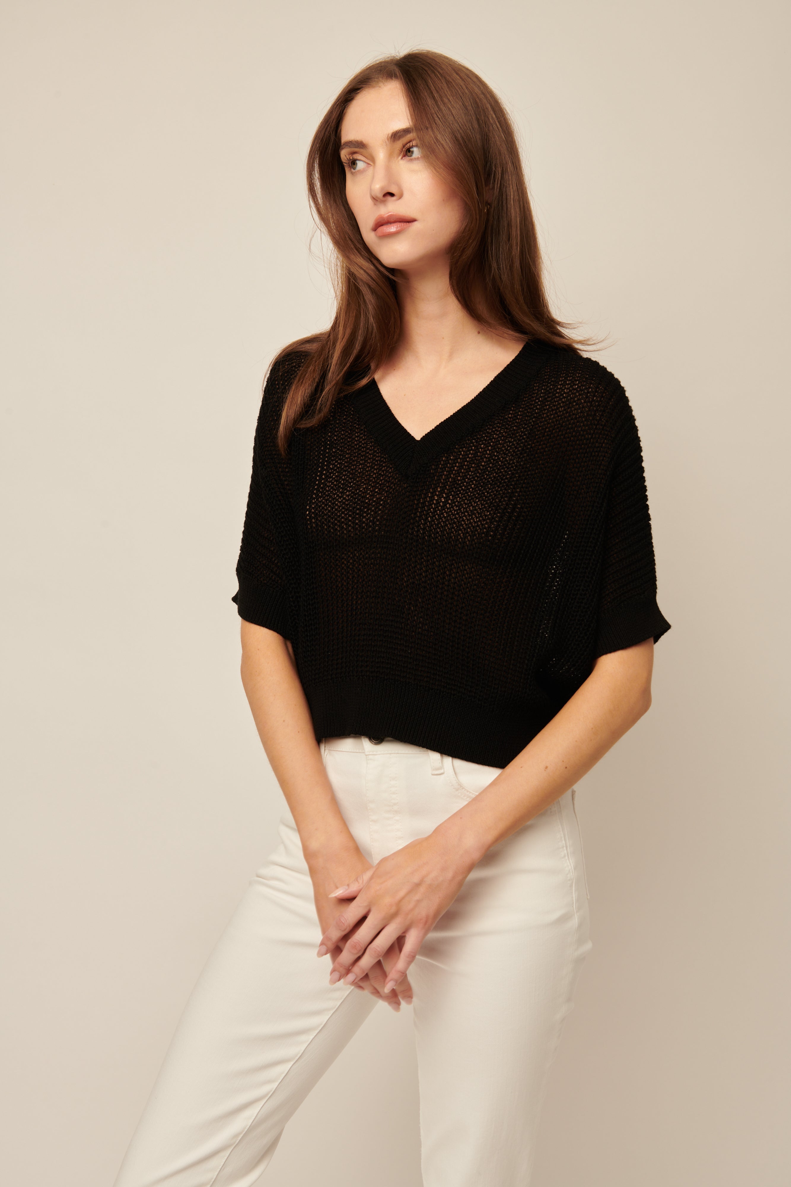 Piper Short Sleeve Knit V-Neck Pullover - Stylish In The Saddle