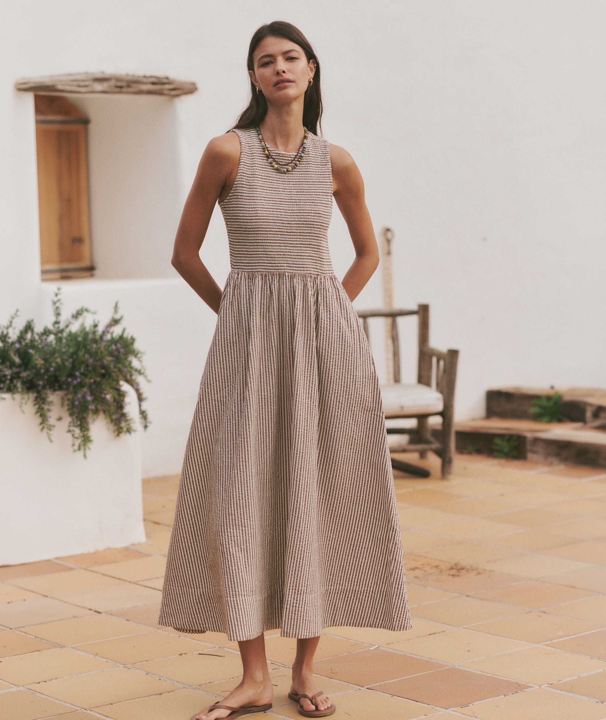 seer sucker maxi dress Afends Womens Asta - Seersucker Maxi Dress